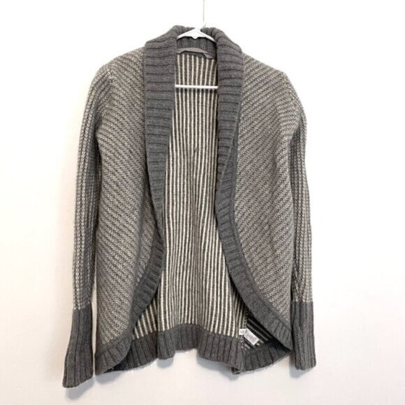 ATHLETA Sierra Wrap Cream Ivory Grey Striped Open WOOL CASHMERE Cardigan Sweater - Picture 2 of 16